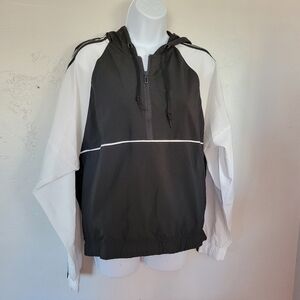 Adidas Wind Breaker Jacket Medium Half Zip Hooded Black & White Long Sleeve